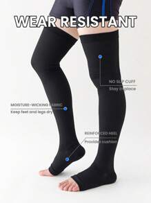 2双装女士露趾过膝袜，黑色和米色，防滑，显瘦，适合办公室和日常穿着，舒适袜子 - 彩色 - 查看 3