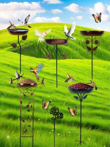 1PC Metal Bird Bath Stand And Feeder, With Column, Leaf, Sunflower Design, For Outdoor Garden, Courtyard And Lawn Decoration, With Five Strong Gripping Diameter - Outdoor Garden Water Feature Outdoor Decoration Garden Decoration Home Decor, Family Metal Wall Art Decor, Gift Preferred. - Multicolor - View 7