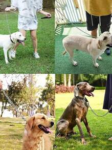 1pc-120cm Heavy-Duty Anti-Biting Dog Chain, Leather Handle Chain With Dog Skin Metal Anti-Chewing, Dog Traction Chain, Pet Chain, Suitable For Walking With Pet Dogs, Firm. - Multicolor - View 5