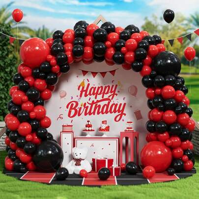138pcs/Set Matte Black & Red Latex Balloons, Suitable For Girl/Lady Birthday, Bride, Baby Shower, Wedding, Engagement, Playing Cards, Graduation, Bachelorette Party Decoration
