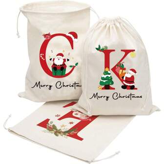 1pc/Pack Christmas Gift Bag, Santa Claus Letter Printed Canvas Drawstring Gift Bag, Large Size Gift Packaging Bag For Christmas Party, Christmas Decoration, Christmas Gift Wrapping