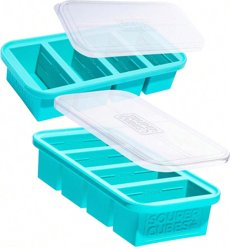 1 Cup Silicone Freezer Molds - Perfect For Freezing Broth, Rice, Leftovers And More - Silicone Freezer Trays With Lids For Meal Prep - Aqua - 2-Pack,9830916 - 駝色 - 查看 1