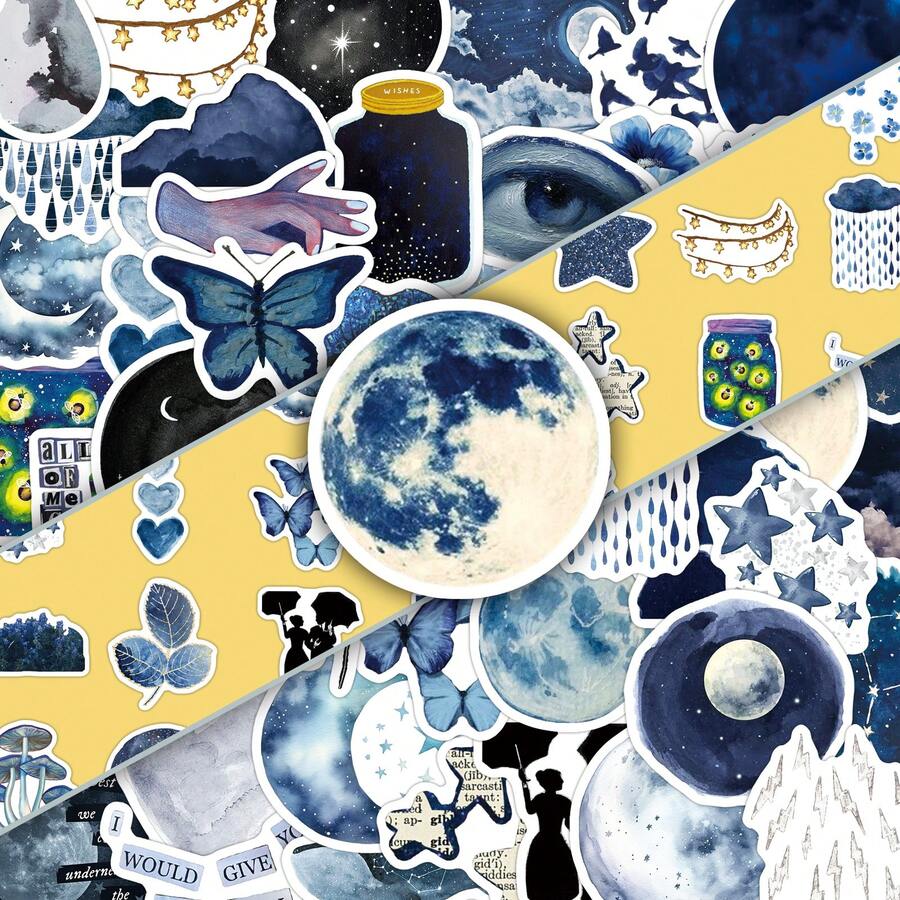 50 件浪漫雨夜时尚简约装饰贴纸，适用于眼镜盒、笔记本、笔筒、DIY - 彩色 - 查看 1