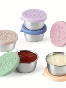 1 件/4 件/不锈钢酱料杯容器，带密封盖，非常适合蘸酱和盛菜杯沙拉酱容器，带盖，小型防漏可重复使用不锈钢沙拉酱容器，可作为午餐盒、酱料容器、野餐、旅行餐准备和厨房储存，野餐、旅行餐准备和厨房储存 - 彩色 - 查看 2