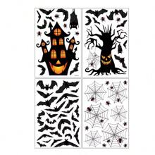 63 Peças/4 Conjuntos Adesivos de Janela de Halloween Decoração de Casa Assombrada, Morcegos, para Porta de Vidro, Geladeira, Festa, Decoração Assustadora para Casa, Decoração Sombria de Feriado