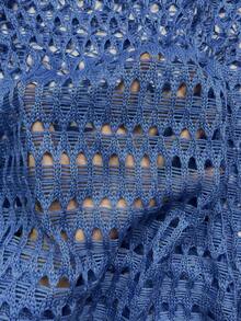 女士镂空露背长袖钩针编织罩衫连衣裙，波西米亚风沙滩装，春夏款 - 寶藍色 - 查看 10