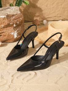 On feet& in love Fall/Winter Women's Fashion Elegant Strap Buckle Pointed Toe Patent Leather Stiletto Pumps,Elegant,Party