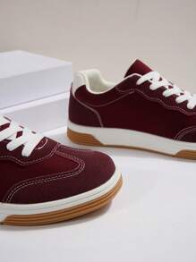 2025 Autumn Women's Color Block Patchwork Casual Sneakers, Fashionable And Versatile Flat Trainers, Suitable For Walking, Daily Commute Wear, Student Lace-Up Skate Shoes