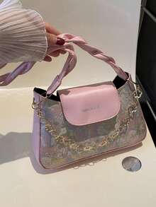 时尚撞色女士单肩包 - 紫色 - 查看 2