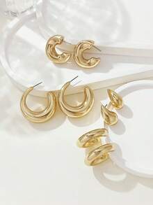 LADYCOCO Bộ 4 đôi bông tai hình giọt nước thanh lịch hình chữ C, phù hợp cho trang phục hàng ngày của phụ nữ, hẹn hò, tiệc tùng, bộ trang sức tông vàng - Bộ khuyên tai vàng - Xem 5