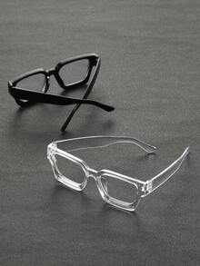 2pcs Plastic Black & Transparent Gray Geometric Full Frame Men's Clear Glasses, Suitable For Daily Life, Office, Music Festival, Dating And All Face Shapes - 2pcs Black, Gray and White Combination - View 3