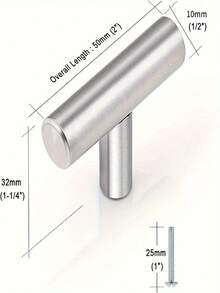 1/2/5/10pcs Single Hole T-Pull Handle, Stainless Steel Brushed Nickel Kitchen Drawer Pulls, Cabinets, Drawers, And Wardrobe - Silver - View 3