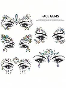 5 件大尺寸 AB 脸部水钻、脸部宝石套装、脸部珠宝贴纸套装、闪光美人鱼脸部水晶、混合风格脸部珠宝水晶贴纸套装、宝石脸部美人鱼狂欢派对水钻临时纹身，可作为女孩礼物，适合家庭和沙龙使用。（颜色和形状随机！！！）