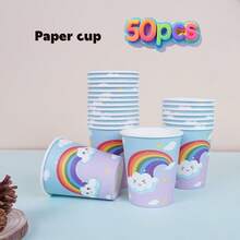 68/10/Set, Rainbow Cloud Themed Party Supplies, Disposable Party Plates, Party Paper Plates. Includes 7-Inch Plates, 9-Inch Plates, Paper Cups, And Tissue Sets. Suitable For 16 People, Picnic Supplies, Birthday Parties, Camping, Decoration, And Celebration Events. Party Gifts, Bridal Gifts, Rainbows, Clouds - Nhiều màu - Xem 11