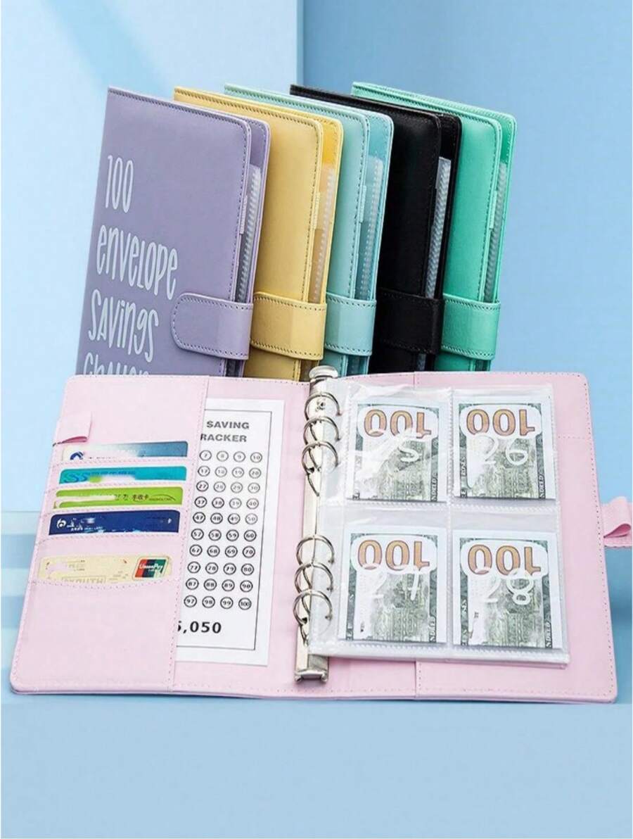 100 Envelope Savings Challenge Binder - Save $5,050 In 100 Days With Cash Envelopes & Inkless Eternal Pencil - Budget Tracker Journal For Cash Stuffing - Cute Cartoon Design Money Saving Kit For Adults & Teens