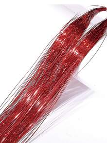Tóc nối kim tuyến lấp lánh hình tiên nữ, tóc nối kim tuyến lấp lánh chịu nhiệt, thích hợp cho tiệc Giáng sinh, năm mới - Đỏ - Xem 2