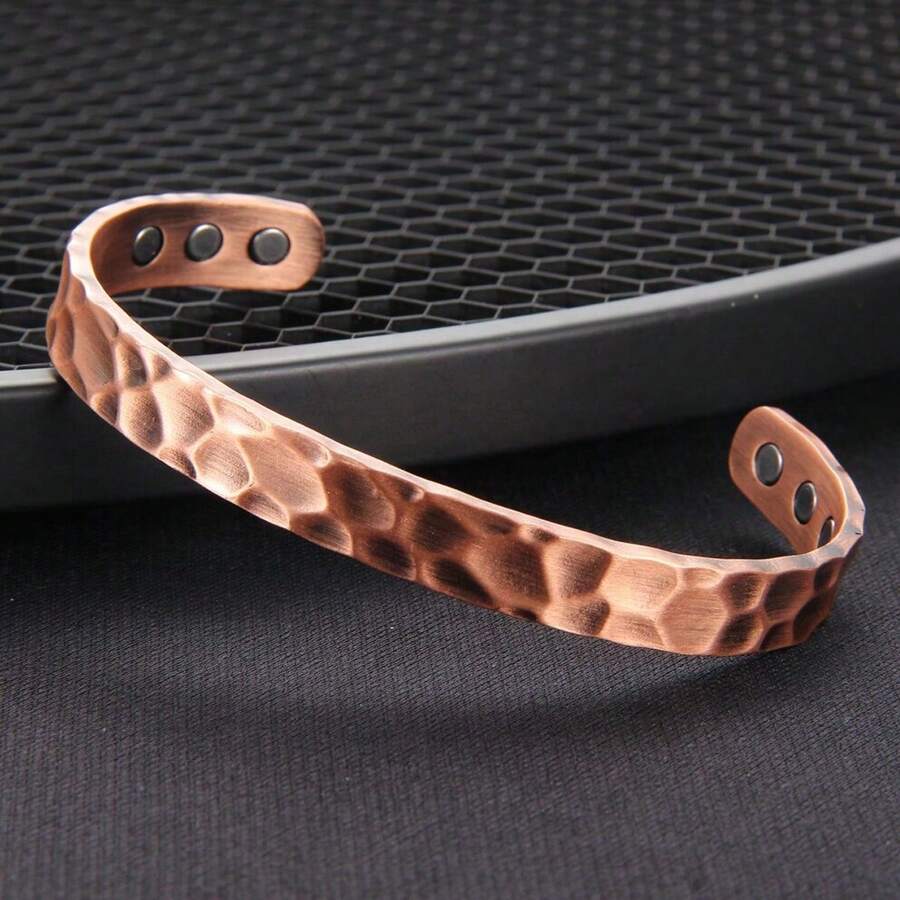 1件装铜手镯，内置6颗强力磁铁，男女通用，可调节磁性手镯，简约复古风格饰品 - 銅色 - 查看 1