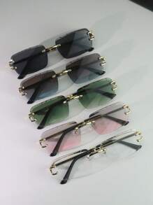 1pc/5pcs Metal Frameless Gear Gradient Rectangular Fashion Glasses, Fashionable Street Style Eyewear For Daily Wear
