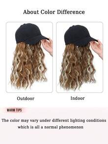 12英寸波浪卷曲金棕色合成假发帽，可调节棒球帽式假发，女士款，棕色和金色调混合，适合日常佩戴 - 彩色 - 查看 11