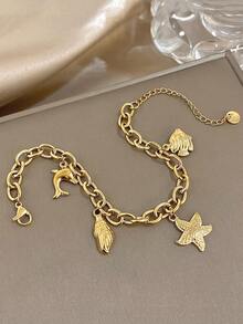 1 件闪亮星星手链不锈钢链，镶方晶锆石，金色和银色生日派对生日节日旅行礼物，适合女性、女友和情侣 - 彩色 - 查看 9