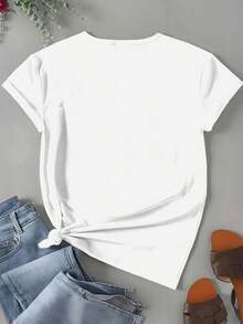 Ladybug Print Women's Plus Size Tops Crew Neck Novelty Shirt Casual Short Sleeve Top Funny Graphic Tee  Summer Vacation Clothing - 白色 - 查看 4