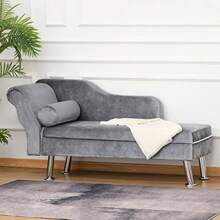 HOMCOM Chaise Longue Imbottita in Stile Vintage Poltrona Letto con CusciIncluso in Metallo e Velluto Grigio 160x56x75 cm