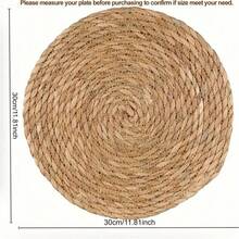 6 jogos americanos trançados, jogos americanos redondos de rattan com jacinto-d'água de 30 cm, jogos americanos de vime estilo country trançados à mão, adequados para mesa de jantar, decoração de casa, casamento