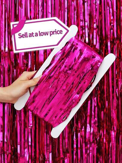 桃色金属箔流苏窗帘背景，3.3 英尺 x 6.6 英尺（约 1 米）x 6.6 英尺（约 2 米）流苏。完美的派对装饰：闪亮的铝箔窗帘非常适合生日、婚礼、订婚、新娘送礼派对以及单身女士。它们将使您的派对更具吸引力。