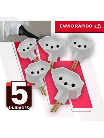 kit C/5 Adaptador Tomada DNA T 3Saídas 10a 2 Pinos Plug  Benjamin Resistente Bivolt universal