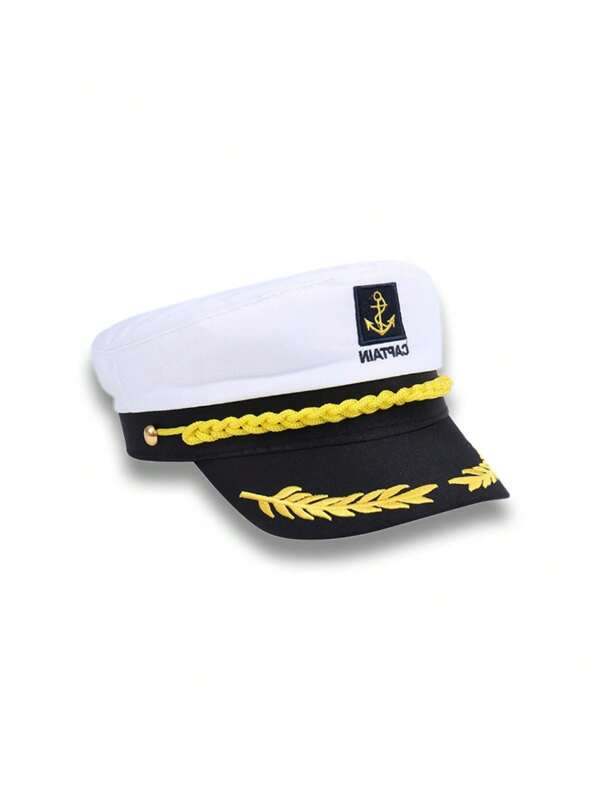 Gorra de marinero con puño con ancla blanca, esencial para vacaciones náuticas, estilo retro chic, destacado de moda callejera