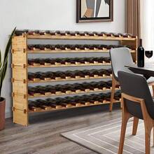 Stackable Modular Wine Rack For 36/48/72 Bottles, Wooden Wine Storage Rack, Bamboo Wine Display Racks, Wobble-Free Wine Holder, Freestanding Floor Wine Bottle Rack For Bar And Cellar - Khaki - View 4