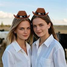 2pcs Cowboy Hat Headband Cowgirl Mini Hat Headbands With Bandana For Women Halloween Birthday Party Favor