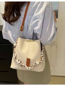 Túi xách da PU có quai xích dành cho nữ, đeo chéo - trắng nâu - Xem 7