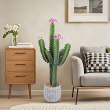 Artificial Cactus, 92 Cm Large Artificial Flowering Cacti, Artificial Cactus Plant With Planter, Artificial Large Cactus Plants For Indoor And Outdoor, Home, Office, Shop, Garden