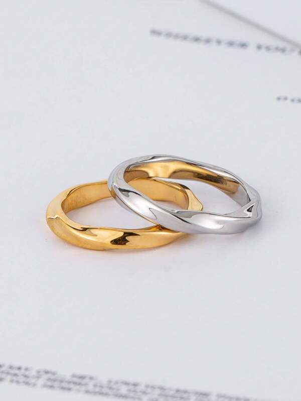 1pc Minimalist Elegant 316 Stainless Steel 18K Gold Plated Mobius Ring, Couple/Gift