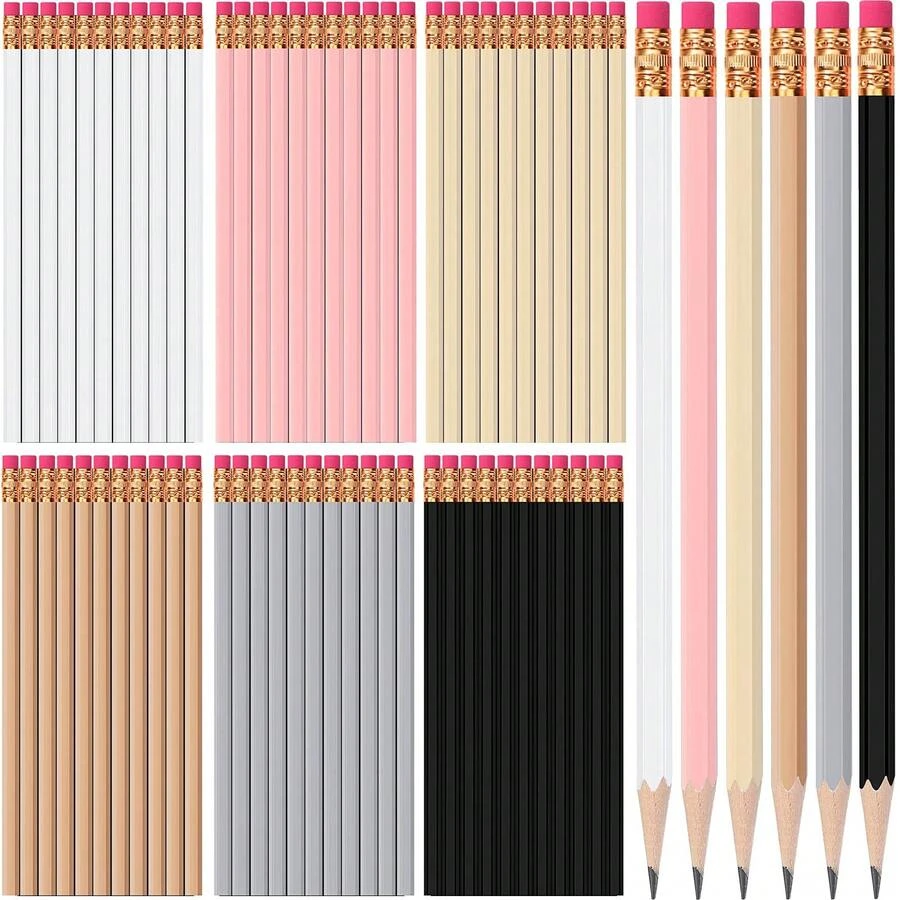 120 Pcs #2 HB Pencils With Eraser No 2 Unsharpened Wooden Hexagonal Pencils For Adults Gifts For School Exam Art Learning Office Sketching (Black) - 莫蘭迪波西米亞色彩 - 查看 1