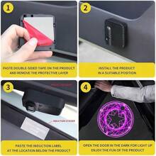 4-Piece Set Of Door Lights - Pink Pentagram Projection Light - Universal Wireless Door LED Projection Light, Suitable For Door Steps Of Various Brands Of Cars, LED Pink Sun And Moon Welcome Sign Projection Light
