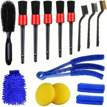 Multifunctional Car Detailing Tool Kit, Car Cleaning Brush Set, Including Wheel Brush, Air Conditioning Vent Brush, Polishing Sponge Pad, Car Wash Gloves And Cleaning Cloth(Random Accessory Color)