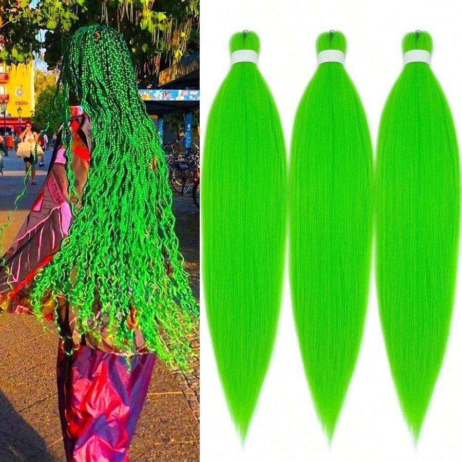 DNeon Green Braiding Hair Pre Stretched 26 Inch 3 Packs Synthetic Braiding Hair Extensions For Micro Braids Yaki Texture Hot Water Setting Itch Free Braids5001 - BraidingHair26Inch - View 1