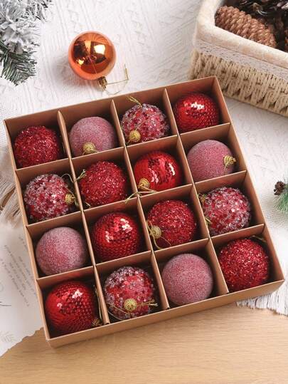 16pcs Christmas Balls, Classic Color Glossy Christmas Balls, Christmas Tree Decorations, Holiday Decorations, Gift Box, For Christmas Party Decorations