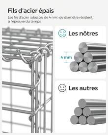 SONGMICS Gabion pour Pierre, Cage en Métal, Panier à Pierre, Maille 5 x 10 cm, Galvanisé, Mur, Paterre, Décoration de Jardin, 100 x 30 x 30 cm, Argent - Argent - Voir 7