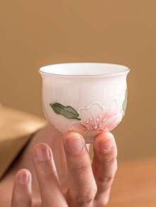 1件/2件少女陶瓷茶杯，手绘浮雕粉百合茶杯，中式粉红茶杯，适合餐厅、茶馆，可作为商务或节日礼物 - 彩色 - 查看 7