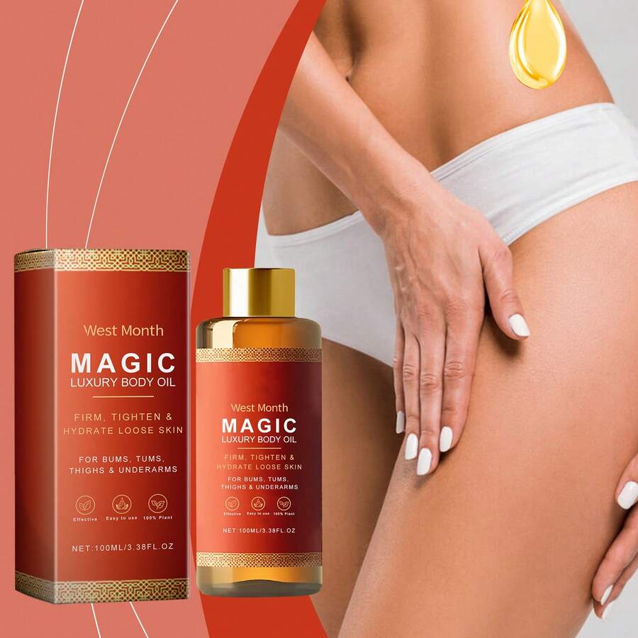 west&month 100ml Magic Luxury Body Oil Deeply Moisturizing Dry Skin Anti-Aging Tightening Firming Chest Thighs Improve Elasticity Rejuvenating Repairing Muscle Relax Soften Nourishing Massage Oil - 紅色 - 查看 1