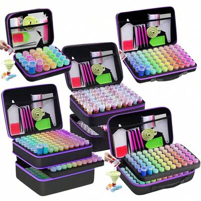 30/60/120/180/240Slots,Diamond Painting Storage Case, Upgraded Canvas Organizer With Accessories Shockproof Bead & Art Supply Holder, Portable Jewelry Container With Tools, Multifunctional Craft & Sewing Supplies Kit, Plastic Material