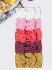 5pcs Nylon Bow Baby Headbands, Soft & Comfortable - Multicolor - View 5