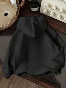 Young Girl Letter Pattern Warm Sweatshirt - Black - View 2