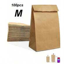 50/100 bolsas de papel kraft marrón, bolsas de embalaje duraderas para regalos de fiesta, aperitivos, galletas, hamburguesas, adecuadas para pequeños negocios, comestibles, almuerzos, recuerdos de fiesta, para llevar, aplicables para fiestas, bodas, cenas de verano, vuelta al cole, Día Nacional, Halloween, Navidad