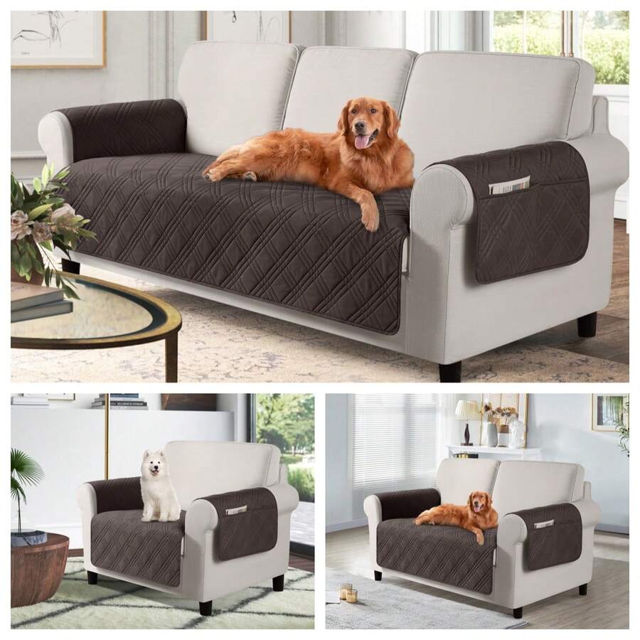 1/2/3 Seat Waterproof Sofa Covers With Non Slip Backing, Cushion Covers Couch Covers With Side Pocket Washable Chair Covers Furniture Protector For Cats Couch, Dog Bed Chocolate Brown - 巧克力棕 - 查看 1