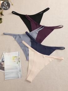 5条/套 纯色无缝低腰丁字裤