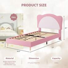 Twin Size Bed Frame For Kids,Upholstered Twin Bed Frame With Adjustable Chic Scallop Headboard, Cute Velvet Princess Platform Bed For Girls/Kids, Solid Wood Slats Support, No Box Spring Needed - Pink + White - View 4